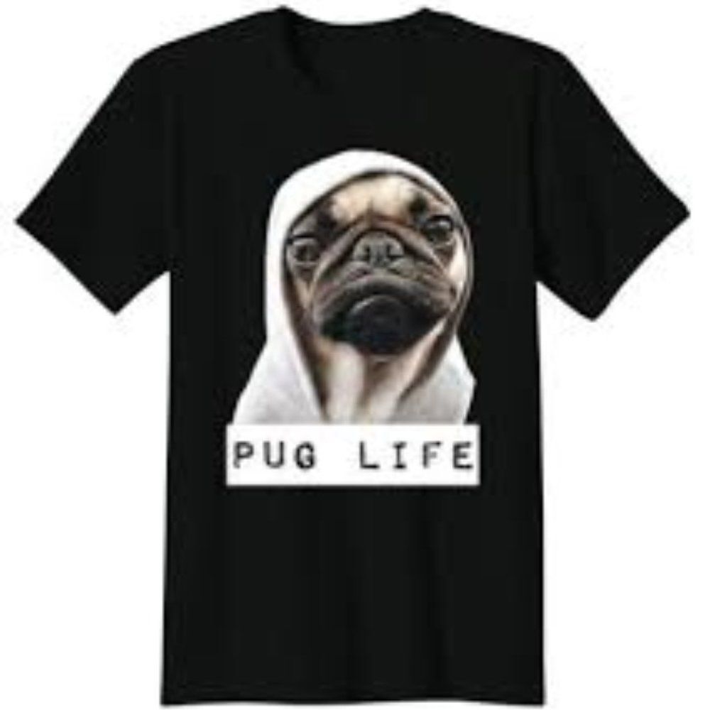 Ideal T By Next Level V-Neck Short Sleeve Pug Life Graphic Tee Black Medium